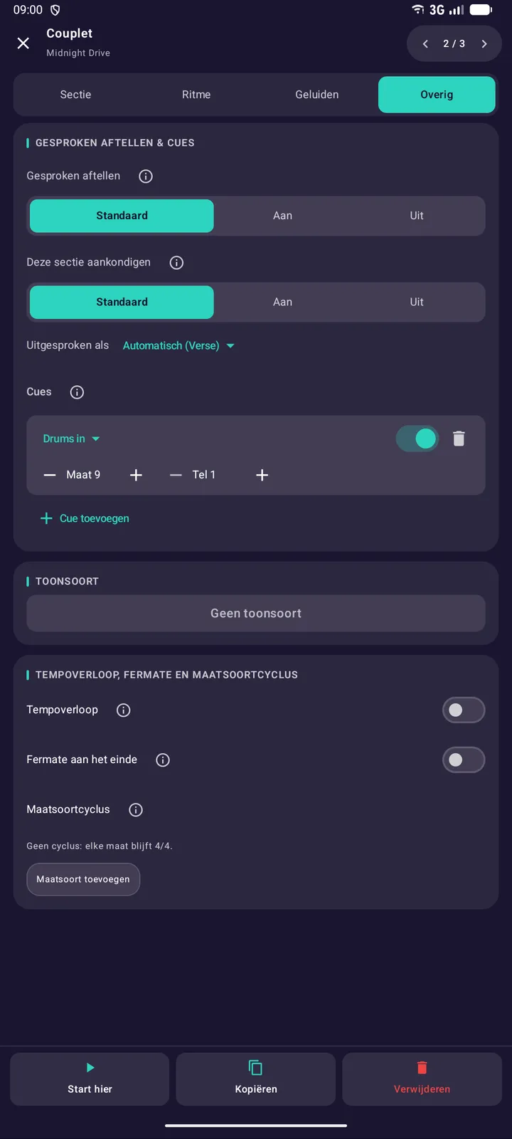 Gesproken aftellen per sectie